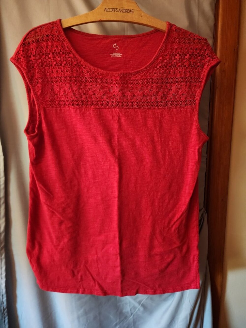 Croft & Barrow Large Red Cotton Modal Lace Yoke Cap Sleeve Top